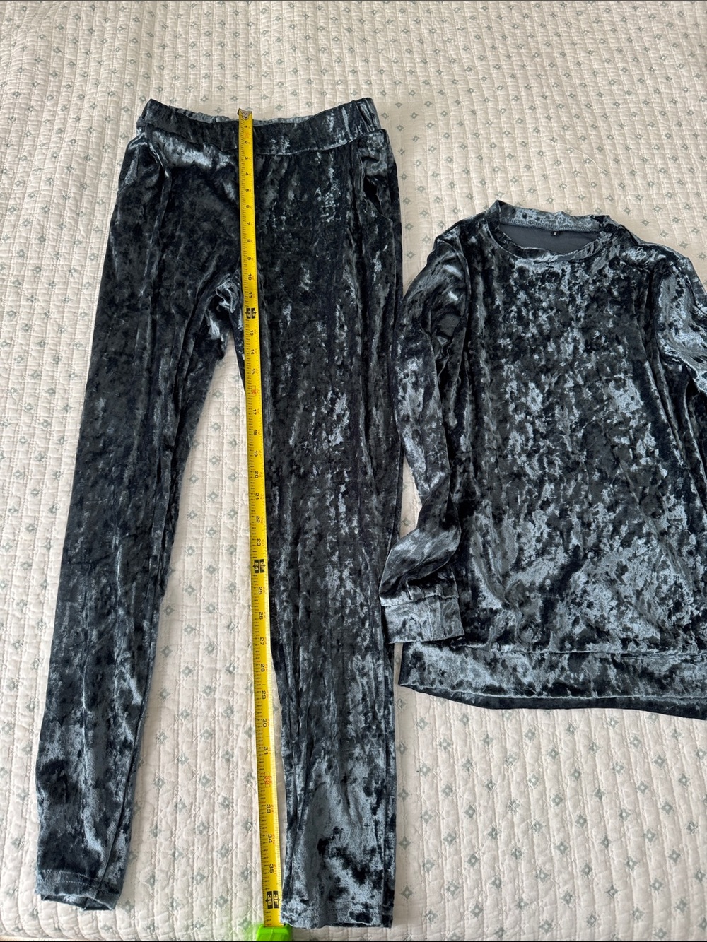Velvet lounge Set - Charcoal Steel Gray Long Sleeve Top & Pants